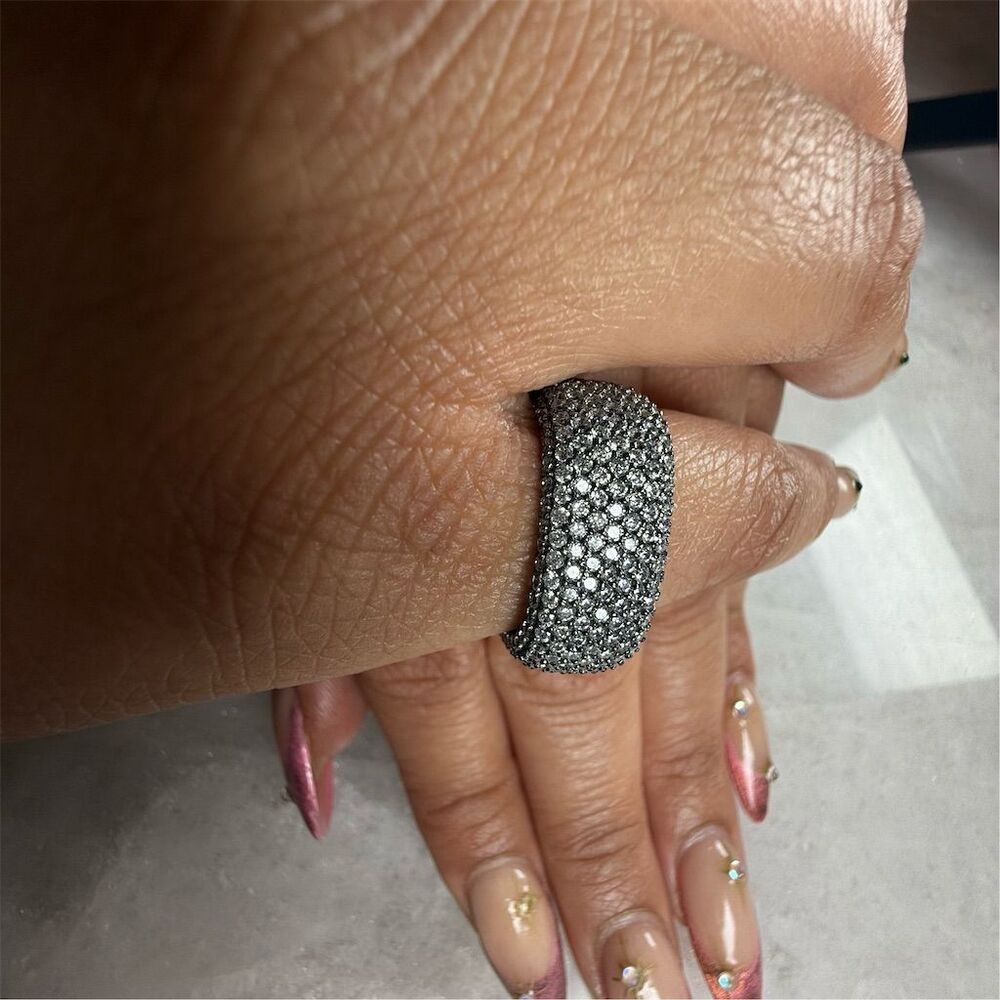 Suzy Levian Eternity Band Ring Size 6 White CZ Blackened Sterling Silver